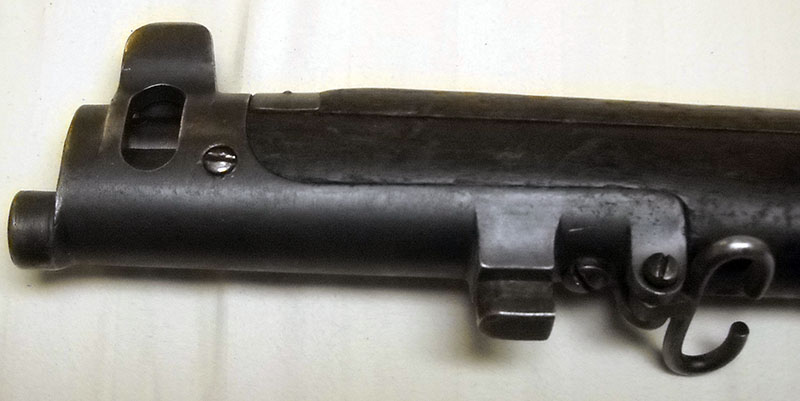 detail shot, SMLE Mk III* nose cap, bayonet lug, and stacking swivel, left side